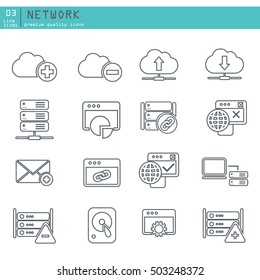 Line icons with flat design elements of Database server and networking icon set.