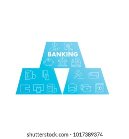 Line icons in gold shape. Banking pack. Vector illustration for save and transfer money 