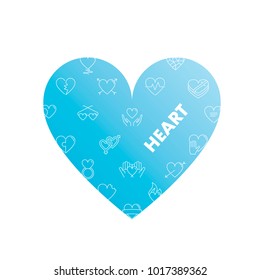 Line icons in heart shape.  Heart pack. Vector illustration with romantic symbols for love style works
