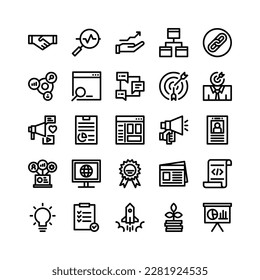 Line Icons Including Business, Analysis, Growth, Diagram, Link, Sharing, Shearch, Content, Audience, Promotion, Report, Webpage, Announcement, Visitor, Director, Online, Best Choice