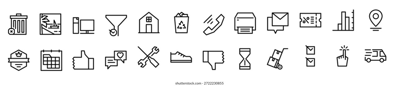 line icons including filter computer call trash home 