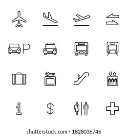 Line icons inside the airport, Vector illustration in flat style