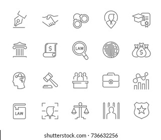 Line icons of law and lawyer services