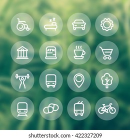 line icons for map, round transparent pictograms, signs for city map, vector illustration