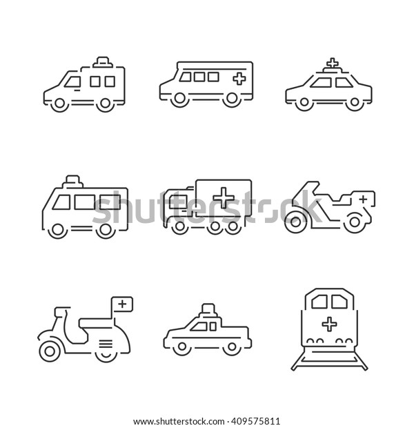 Line\
Icons Medical Ambulance car and train set\
icons