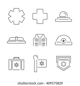 Line Icons Medical Ambulance equipment set icons