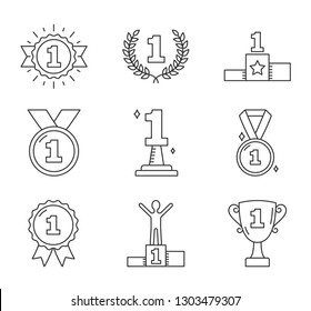 Line icons with number one, champion, winner, leader, success icons, vector eps10 illustration