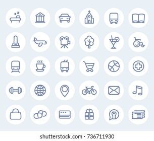 line icons on white, vector pictograms for maps and navigation apps