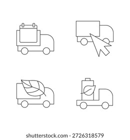 Line-Symbole für Paket, klicken, Cursor, Öko, Blatt, Batterie, Strom.