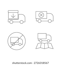 Iconos de línea para recibir paquetes, cancelados, prohibidos y navegación por mapas.