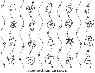 Line icons pattern for Christmas and New Year. Holidays background. Vector illustration