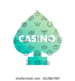 Line icons in peaks shape. Casino pack. Vector illustration with element for gambling 
