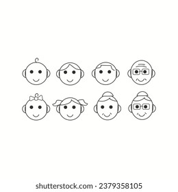 Line icons of people of different ages Vector illustration