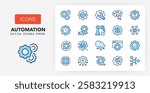Line icons process automation conceps. Contains such icons as workflow, integration, engineering and more. 256x256 Pixel Perfect editable in two colors