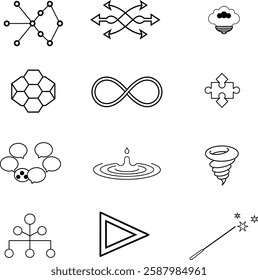 line icons related to creativity, idea, innovation, teamwork, invention. Outline icon collection. Editable stroke. Vector illustration