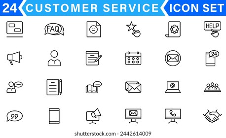 Line icons related to customer experience, client satisfaction, review, feedback. Outline icon collection. Editable stroke. Vector illustration