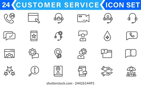 Line icons related to customer experience, client satisfaction, review, feedback. Outline icon collection. Editable stroke. Vector illustration