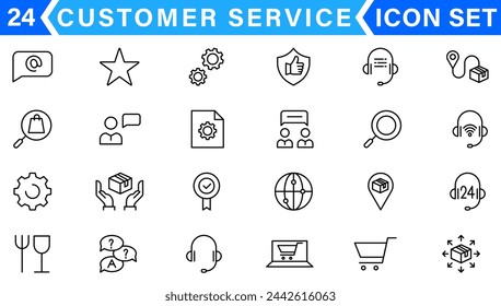 Line icons related to customer experience, client satisfaction, review, feedback. Outline icon collection. Editable stroke. Vector illustration