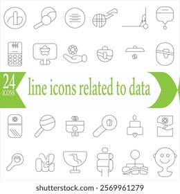 line icons related to data analysis, analytics, database, cloud computing, infographic, Editable stroke. Vector illustration