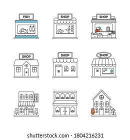 Line icons related to various shops.
 svg