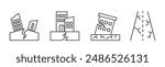 Line Icons Representing Earthquake Impacts. Vector Signs Set Includes Cracked Buildings, Damaged Infrastructure