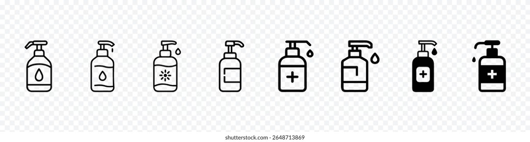 Line Icons of Sanitizer or Liquid Soap Bottles with Pump Dispenser, Hand Hygiene, Personal Care, Health Safety Practices, Sanitizer bottle with pump top, Hand Sanitizer Pump