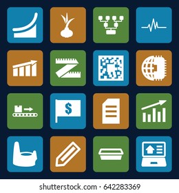 Line icons set. set of 16 line filled icons such as onion, pencil, baby potty, pot for plants, luggage scan, heartbeat, real estate on laptop, chart, cpu planet
