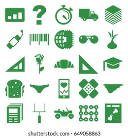 Line icons set. set of 25 line filled icons such as onion, triangle ruler, female underwear, rose, sandwich, croissant, fence, heartbeat on phone, x ray, stopwatch