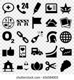 Line icons set. set of 25 line filled icons such as lotus, barrier, heartbeat on phone, chain, medical cross, highlighter, swimsuit, photo, napkin, smoke, 1st place star