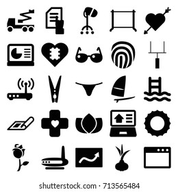 Line icons set. set of 25 line filled icons such as onion, plan, lotus, hair dryer, hanger, female underwear, pointing on document, crane, rose, bandage, cloth pin