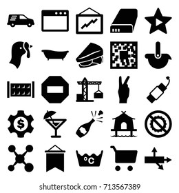 Line icons set. set of 25 line filled icons such as turkey, fence, construction crane, laundry, graph, sandwich, no brightness, delivery car, favorite music, firework, battery