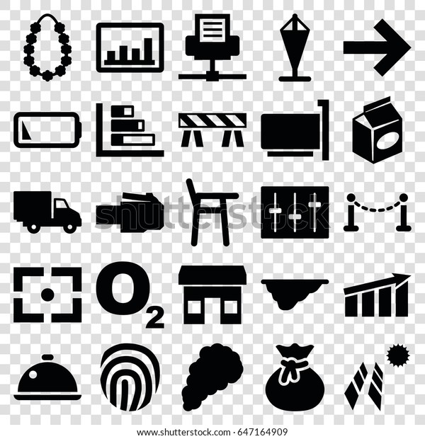 Line icons set.\
set of 25 line filled icons such as fence, barrier, take away food,\
graph, delivery car, sliders, garland, low battery, dish, smoke,\
fingerprint, center focus