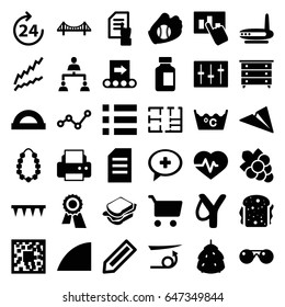 Line icons set. set of 36 line filled icons such as berry, 24 hours, pencil, bridge, nightstand, straight hair, grape, laundry, award, pointing on document, printer, sandwich