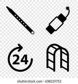 Line icons set. set of 4 line filled icons such as 24 hours, playground ladder, musical pipe