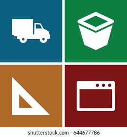 Line icons set. set of 4 line filled icons such as pot for plants, delivery car, ruler