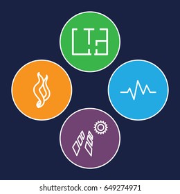 Line icons set. set of 4 line outline icons such as heartbeat, plan, smoke