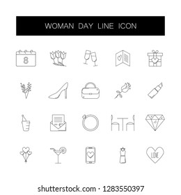 Line icons set. 8 March, Woman Day pack. Vector illustration	