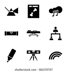 line icons set. Set of 9 line filled icons such as level ruler, x ray, hospital stretch, music cloud, structure, highlighter, rainbow