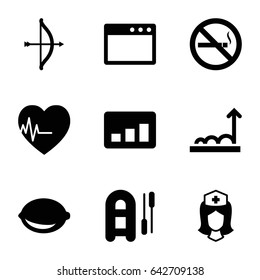 Line icons set. set of 9 line filled icons such as lemon, no smoking, nurse, heartbeat, graph, chart, bow, inflatable boat