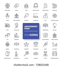  Line icons set. Amusement park pack. Vector illustration.
