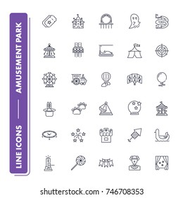 Line icons set. Amusement Park pack. Vector illustration for leisure and recreation. Fun and happiness 
