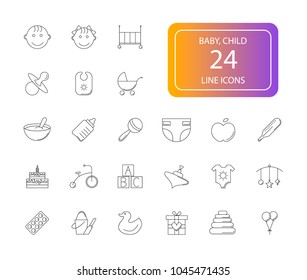 Line icons set. Baby pack. Vector illustration