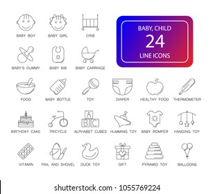 Line icons set. Baby pack. Vector illustration	