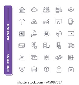 Line icons set. Banking pack. Vector illustration for save and transfer money 
