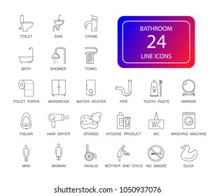 Line icons set. Bathroom pack. Vector Illustration