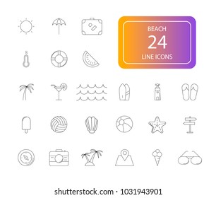 Line icons set. Beach pack. Vector illustration