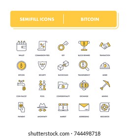  Conjunto de iconos de línea. Paquete de bitcoin. Ilustración vectorial. Ilustración vectorial con elementos para criptodivisa y cadena de bloqueo 
