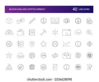 Line icons set. Blockchain and Cryptocurrency pack. Vector illustration	