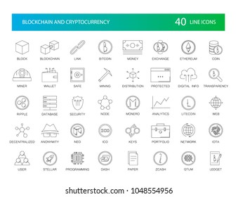 Line icons set. Blockchain and Cryptocurrency pack. Vector Illustration