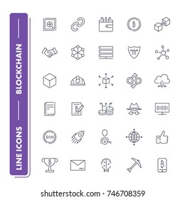 Line icons set. Blockchain pack. Vector illustration with elements for crypto technology.